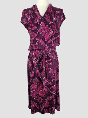 Tommy Bahama Indigo Floral Tambour Dress Small Purple Pink Faux Wrap